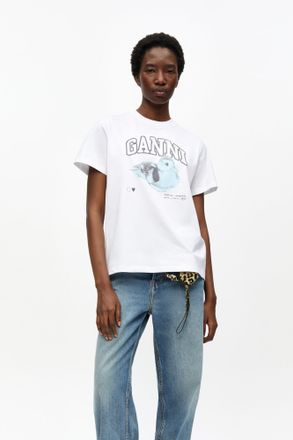 Ganni White Basic Jersey Duckie Relaxed T-shirt - Size XS Organic Cotton