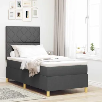 vidaXL Vidaxl - Letto A Molle Con Materasso Grigio Scuro 90 X 200 Cm Tessuto