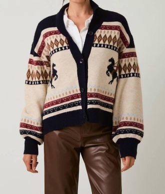 Le Lis Blanc Deux Horse Oversized Cardigan In Beige