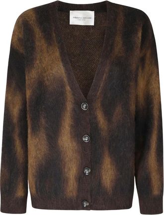 Roberto Collina Cardigan ML Jacquard Animalier - Dames - Truien - Bruin - Maat: M Wol