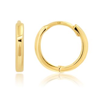 MAX + STONE Solid 14k Yellow or White Gold Huggie Domed or Flat Style Small Hoop Earrings