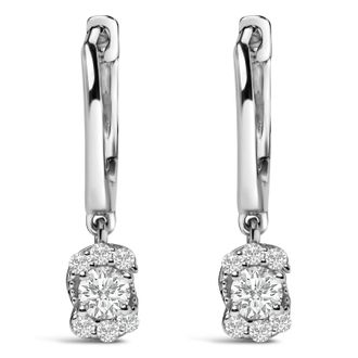 House of Brilliance Sterling Silver 1/2 Cttw Lab Grown Diamond Floral Cluster Drop Earrings