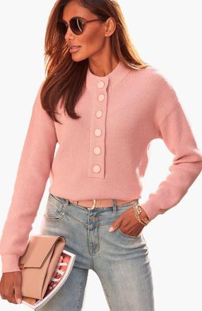 Lascana Ribbed Button Up Sweater in Mauve at Nordstrom, Size 14