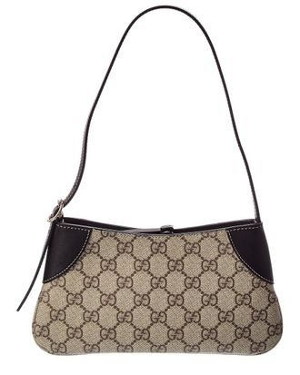 Gucci Gg Emblem Small Coated Fabric & Leather Shoulder Bag