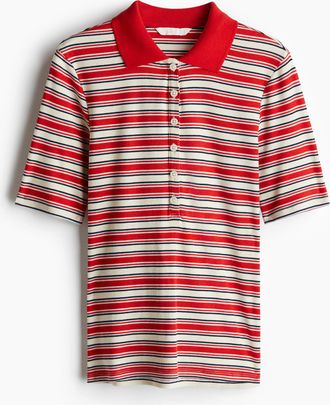 H&M Geripptes Poloshirt - Red