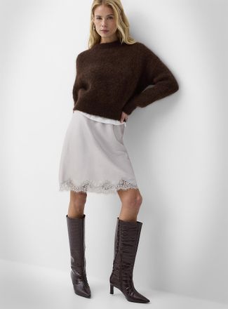 Icone Womens Lace and wrinkled satin skirt