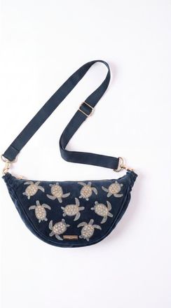 Elizabeth Scarlett Turtle Conservation Velvet Crossbody Sling Bag in Marine Navy at Nordstrom