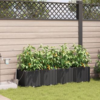 Berkfield Home Garden Planters with Water Irrigation System 4 pcs Black