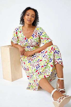 Roman Fruit Print Midi Tea Dress
