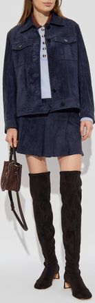 Self Portrait Suede Jacket, Womens, Navy Blue