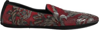Dolce & Gabbana Slippers Jacquard Leren Slip-On Loafer - Dames - Loafers - Rood - 44 EU - Leer - Schoenen