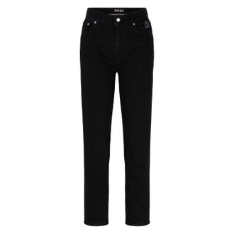 HUGO BOSS Dames/Dames Leather Patch Cropped Straight Jeans (Zwart)