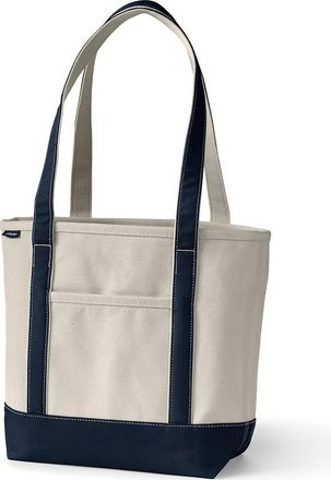 Lands End Open Top Long Handle Canvas Tote Bag in Natural/radiant Navy at Nordstrom, Size X-Large