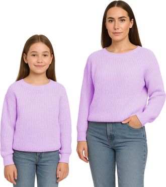 Janisramone Mother and Daughter Matching Jumpers, Long Sleeve Baggy Fisherman Sweater, Chunky Knitted Crew Neck Oversized Jumpers, Warm Winter Chunky Sweater Wome