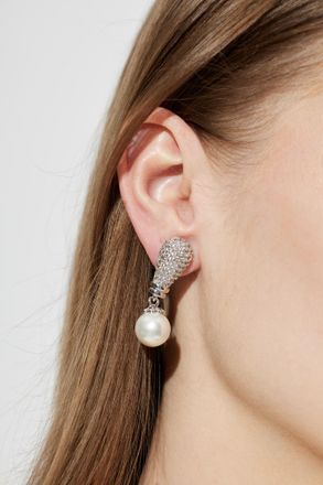 Self Portrait Earrings With Shimmering Crystals, Womens, Silver