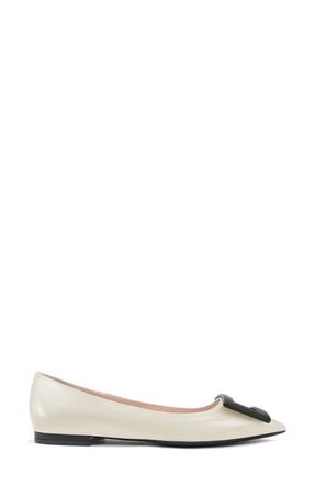 Roger Vivier Gommettine Buckle Pointed Toe Flat in White at Nordstrom, Size 9Us