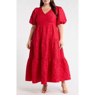 Sugarlips Arielle Floral Jacquard Maxi Dress in Burgundy at Nordstrom, Size 3X