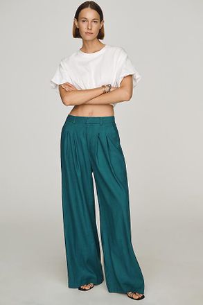 Maeve Avery European Linen Stretch Pleated Wide Leg Trousers Pants