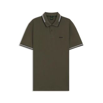 BOSS Stretch-cotton slim-fit polo shirt with branding and stripes