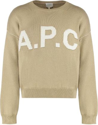 A.P.C. Sweater logo Mastic - Heren - Ronde hals truien - Beige - L - Wol - Truien & Vesten