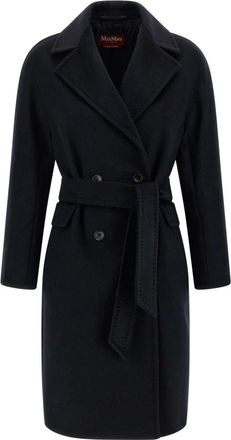Max Mara Jassen, Dames, Blauw, M, Wol, Panteon Midi Jas