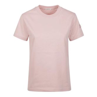 Moncler T-Shirts, female, Pink, Size: XS Embroidery Logo T-Shirt