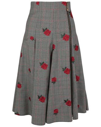 Versace Floral Embroidered Plaid Wool & Mohair-Blend Skirt