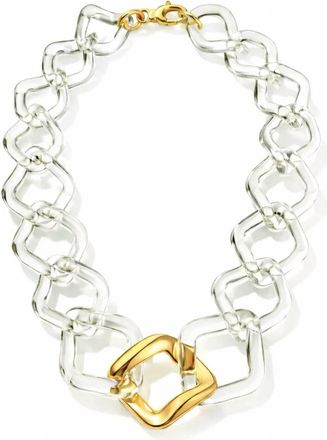 Gold & Honey Womens Oversized Twisted Link Lucite Necklace In Clear/ Gold