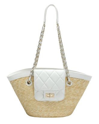 Tiffany & Fred Quilted Straw Tote With Chain