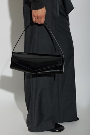 Jil Sander Leather Shoulder Bag Kante Flap, Womens, Black