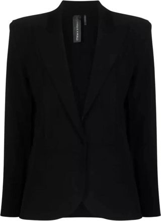 Norma Kamali Zwarte blazer met klittenbandsluiting - Dames - Blazers - Zwart - L - Leer - Jassen