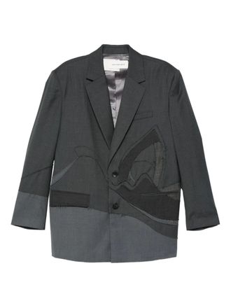 Feng Chen Wang patchwork single-breasted blazer - men - Polyester/Wool/Polyester/Viscose - M - Grey