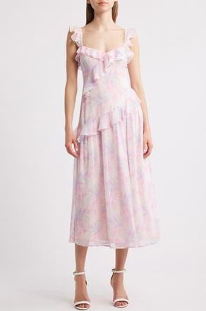 Lulus Parker Floral Ruffle Detail Chiffon Dress in Pink Floral at Nordstrom Rack, Size X-Large