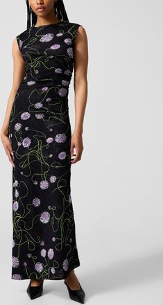 Stella McCartney Womens Floral mesh ruched waist dress