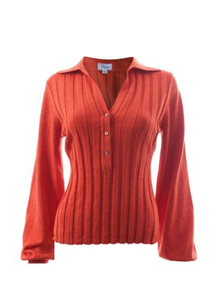 Temperley London Orange Ribbed Merino Wool Sweater Size M
