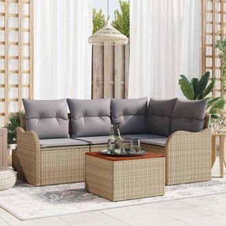 vidaXL Conjunto De Sof&aacute; De Jard&iacute;n 5 Pcs Beige Polirat&aacute;n Vidaxl