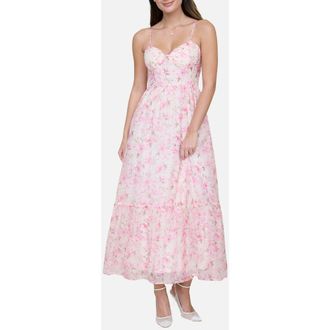 Blu Pepper Floral Print Chiffon Party Dress in Pink Multi at Nordstrom, Size Medium