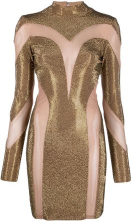 Philipp Plein crystal-embellished panelled dress - women - Polyester/Viscose/Spandex/Elastane/glass - M - Gold