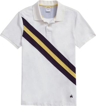 Brooks Brothers Cotton Pique Archive Stripe Polo Shirt - Heren - Polos - Wit - S - Katoen - Tops