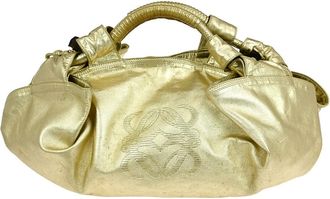 Loewe Anagram Logo Nappa Aire Hand Bag Leather Gold Leather Handbag (Pre-Owned)