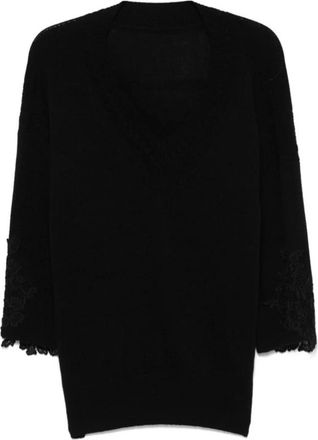 Ermanno Scervino Zwarte Bloemen Kant Top - Dames - V-hals truien - Zwart - M - Truien & Vesten