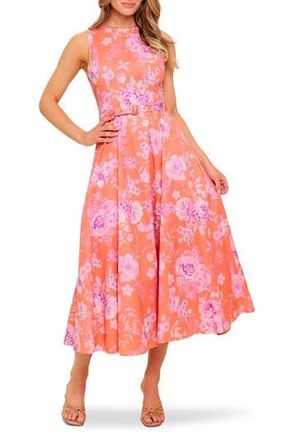 Flying Tomato Bateau Neck Fit & Flare Midi Dress in Coral at Nordstrom Rack, Size Large
