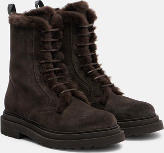 Brunello Cucinelli Monili shearling-trimmed suede lace-up boots