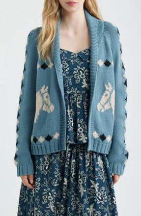 The Great. Stable Lodge Jacquard Cardigan in Blue Bell at Nordstrom, Size 0