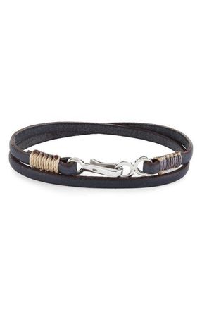 Caputo & Co. Mens Euro Leather Double Wrap Bracelet in Dark Grey at Nordstrom