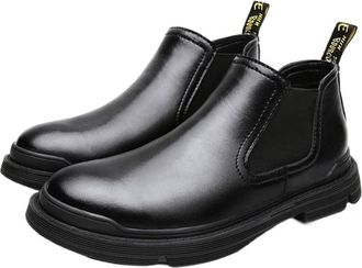 Generic Mens Chelsea Boot Round Toe Simple Leather Slip On Non Slip Waterproof Wearable Classic Formal Pull On(Black,7.5 UK)