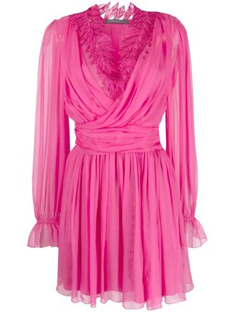 Alberta Ferretti ramage-lace silk mini dress - women - Silk/Silk/Acetate/Elastane - 42 - Pink