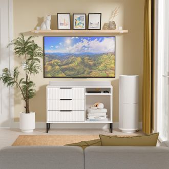 Lewis's Fluted 3 Drawer TV Unit in White Matt - Ready Assembled - Lewiss Home | TJ Hughes