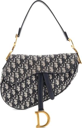 Dior Borsa a spalla Saddle media in tela con motivo Oblique - Blu