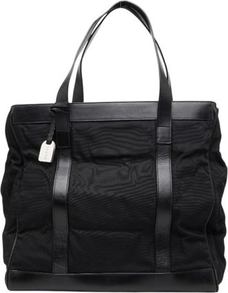 Gucci Black Nylon Canvas Leather Handbag Tote Bag (Pre-Owned)